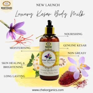 chekorganic bodyhues – kesar patchouli body milk 250gm