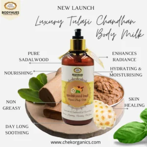 chekorganic bodyhues – tulasi chandan body milk 250gm